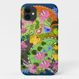 Colourful Romantic faux Vintage Floral & swirls iPhone 11 Case