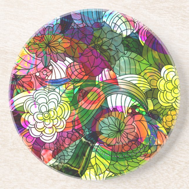 Colourful Romantic Floral Collage Coaster (Front)