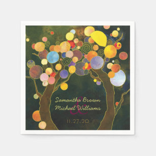 Colourful Romantic Love Trees Wedding Napkin