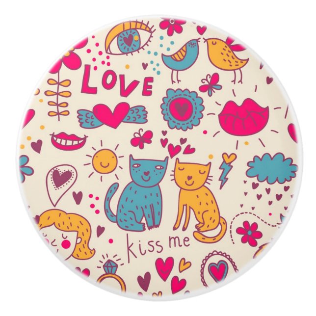 Colourful romantic pattern ceramic knob (Front)