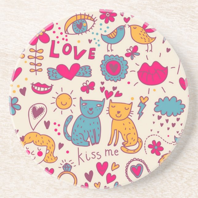 Colourful romantic pattern coaster (Front)