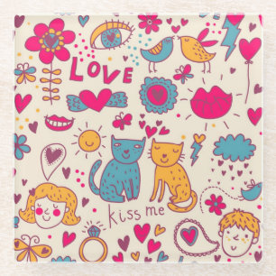 Colourful romantic pattern glass coaster