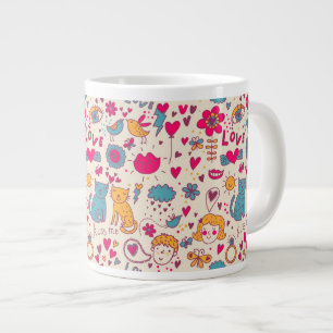 Colourful romantic pattern large coffee mug