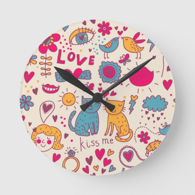 Colourful romantic pattern round clock (Front)