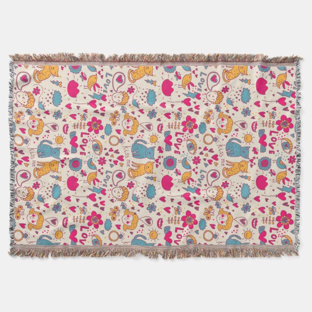 Colourful romantic pattern throw blanket (Front)