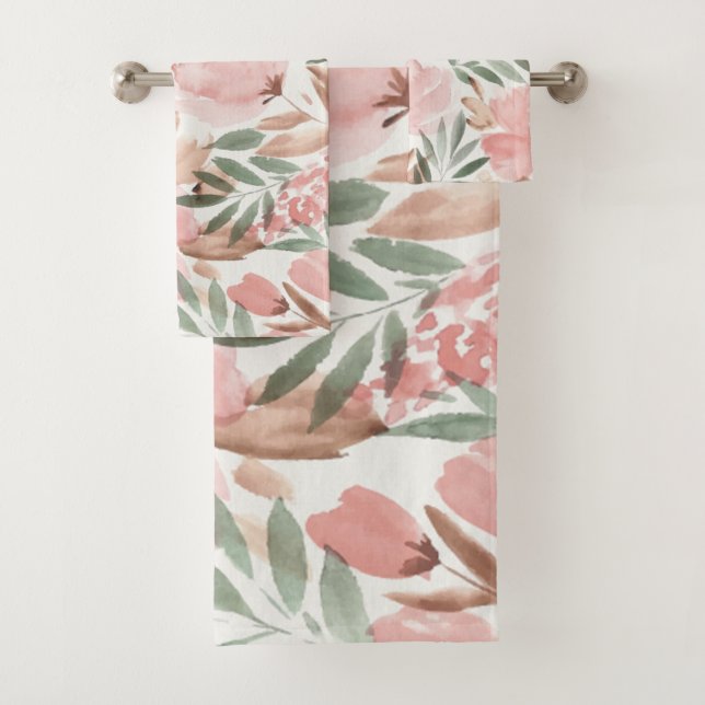 Colourful,Romantic Watercolor Floral Pattern Bath Towel Set (Insitu)