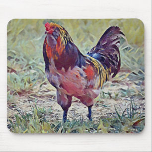 Colourful Rooster Art Mouse Pad