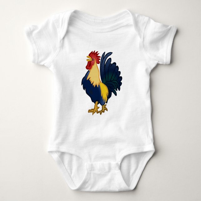 Colourful Rooster Baby Bodysuit (Front)