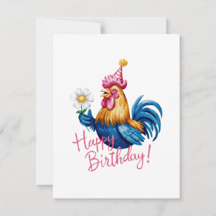 Colourful Rooster Birthday Design with Daisy Holiday Card