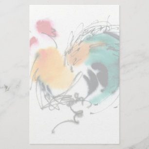 Colourful Rooster. Calligraphy and watercolor. Stationery