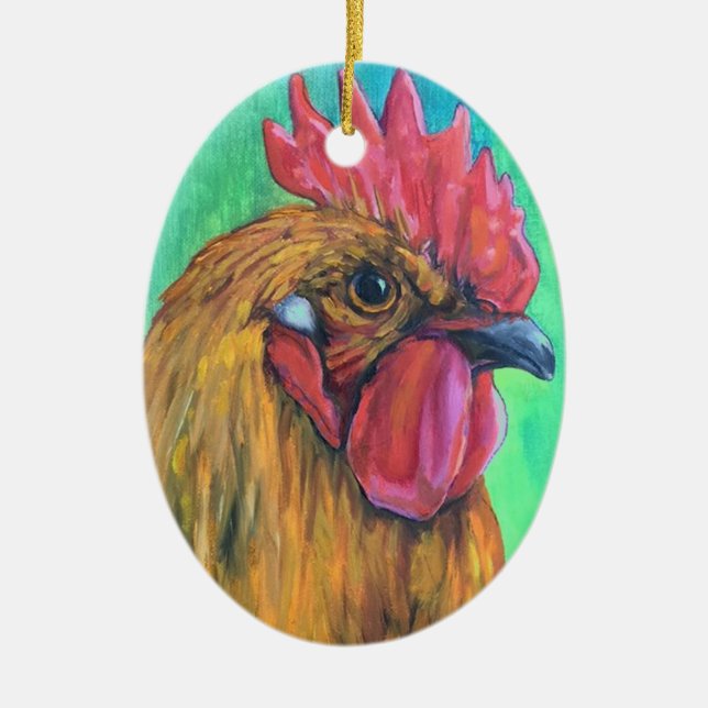 Colourful Rooster Ceramic Tree Decoration (Front)