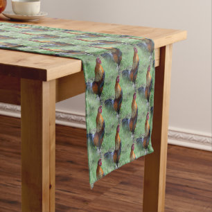 Colourful Rooster Crowing Animal Pattern Short Table Runner