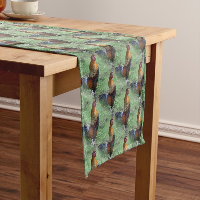 Colourful Rooster Crowing Animal Pattern Short Table Runner (In Situ)