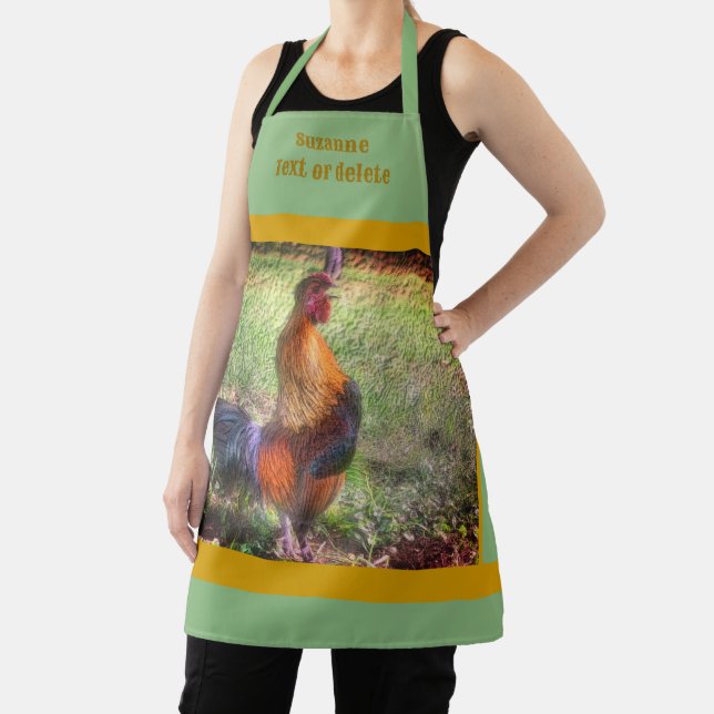 Colourful Rooster Crowing Country Personalised Apron (Insitu)