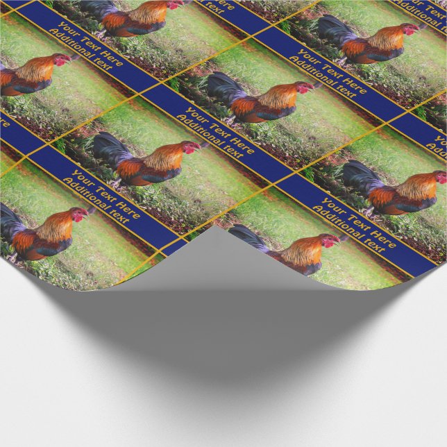 Colourful Rooster Crowing Personalised Wrapping Paper (Corner)