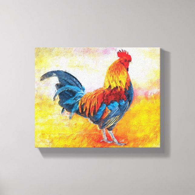 Colourful Rooster Digital Art Painting Canvas Print (Front)