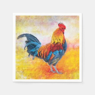 Colourful Rooster Digital Art Painting Napkin
