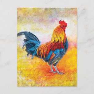 Colourful Rooster Digital Art Painting Postcard