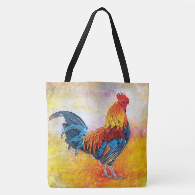Colourful Rooster Digital Art Painting Tote Bag (Front)