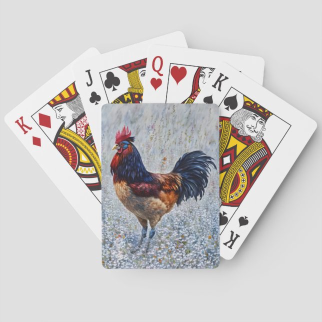 Colourful Rooster Farm Art Playing Cards (Back)