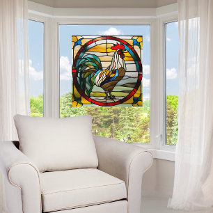 Colourful Rooster Faux Stained Glass Window Cling
