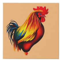 Colourful Rooster ~ Faux Wrapped Canvas Print