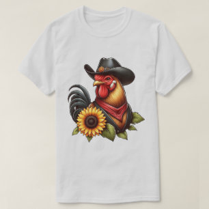 Colourful Rooster in Cowboy Hat with Sunflower T-Shirt