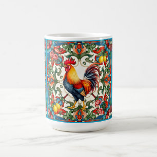 Colourful rooster,Mediterranean,mosaic,lemon, Coffee Mug