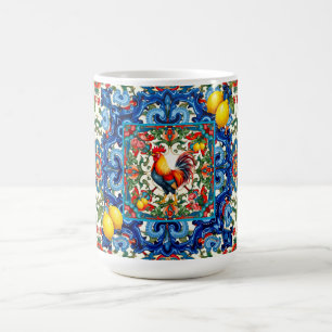 Colourful rooster,Mediterranean,mosaic,lemon, Coffee Mug