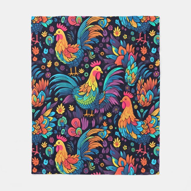 Colourful Rooster pattern Fleece Blanket (Front)