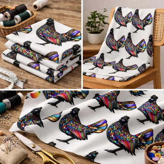 Colourful Rooster Pattern Rainbow Farmhouse Chicke Fabric (Creator Uploaded)