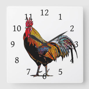 Colourful Rooster Square Wall Clock