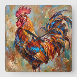 Colourful Rooster Square Wall Clock