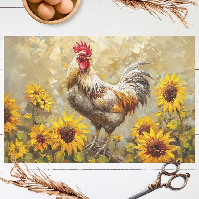 Colourful Rooster Sunflowers Oil Painting Decoupag Tissue Paper (Creator Uploaded)