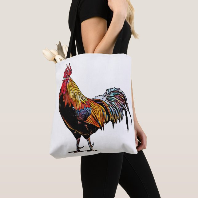 Colourful Rooster Tote Bag (Close Up)