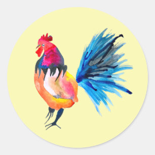 Colourful rooster watercolor animal classic round sticker