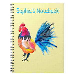 Colourful rooster watercolor animal notebook