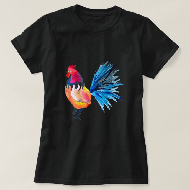 Colourful rooster watercolor animal T-Shirt (Design Front)