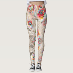 Colourful rose and floral pattern leggings