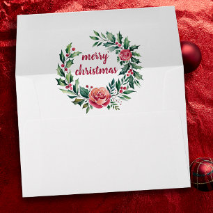 Colourful Rose and Holly Christmas Wreath Envelope