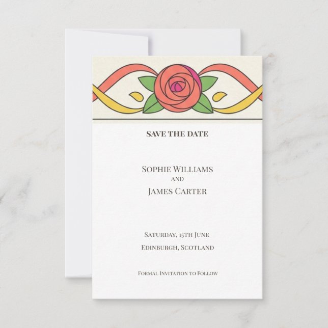 Colourful Rose Art Deco Save The Date (Front)