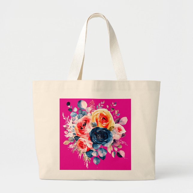 Colourful Rose bouquet with leaves and twigs  Large Tote Bag (Front)