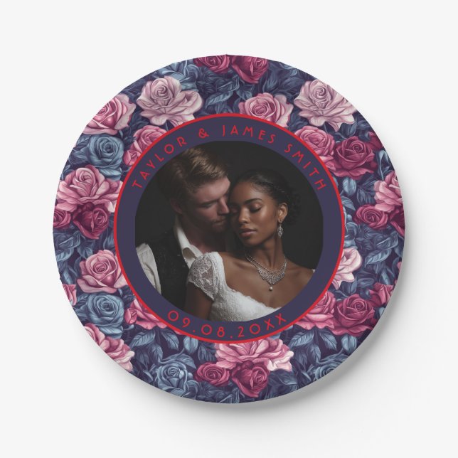 Colourful Rose Custom Wedding Plates For Thank You (Front)