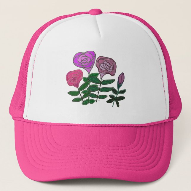 Colourful Rose Design Trucker Hat (Front)