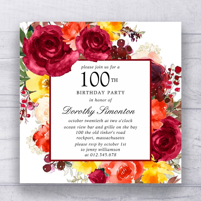 Colourful Rose Floral 100th Birthday Party Invitation (Creator Uploaded)