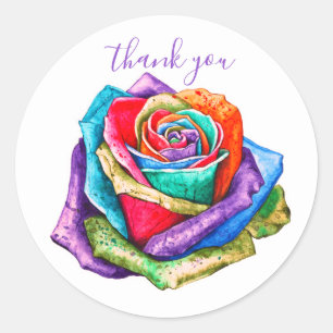 Colourful Rose Floral Thank You Sticker