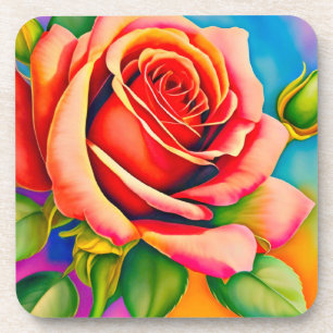 Colourful Rose Flower Digital Painting-47566 Coaster
