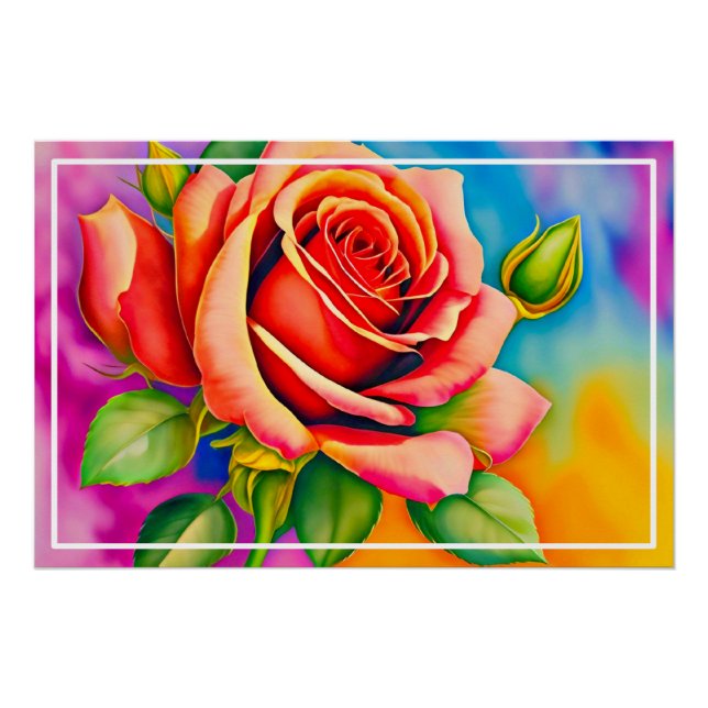 Colourful Rose Flower Digital Painting-47566 Poster (Front)