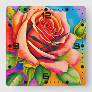Colourful Rose Flower Digital Painting-47566 Square Wall Clock