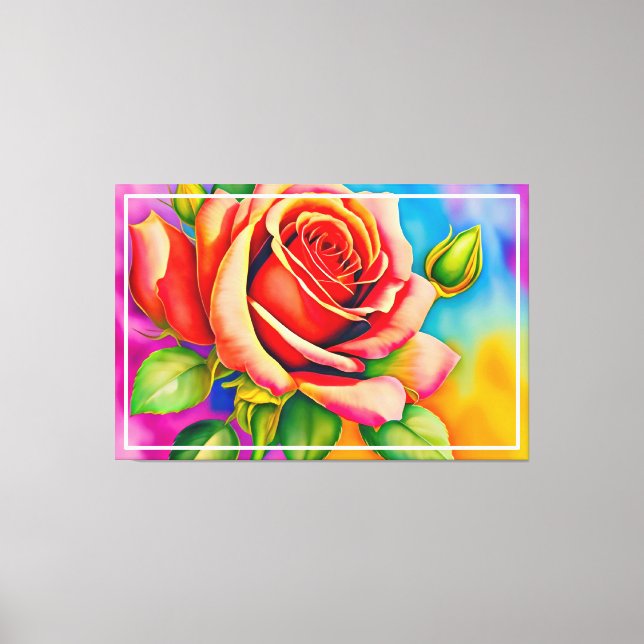 Colourful Rose Flower Digital Painting Canvas Print (Front)